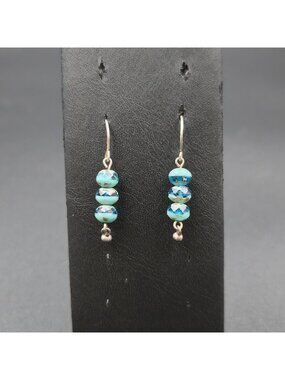 Silver Plated Aqua Terra Jasper Stacked Stone Earrings A7345